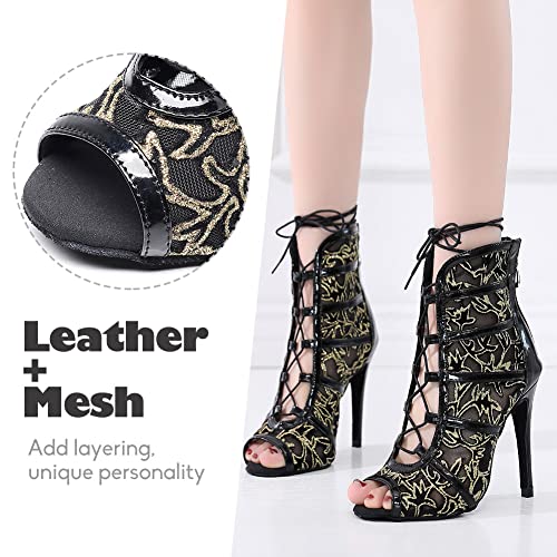 YKXLM Latin Dance Boots Salsa Bachata Performance Women Ballroom Lace-up Ankle Open Toe Dance Shoes2