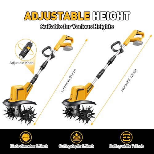 DEVONIC Cordless Electric Garden Tiller,330RPM Electric Garden Tiller, 8 in Tilling Width and 6 in Depth Garden Rototill - Additional View