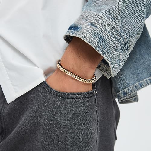 Gifts for Man Gold Bracelets for Men Dad Son Husband Boyfriend 18K Gold Plated Franco Link Chain Stainless Steel Adjustable Beads Bracelet Birthday Forever Love3