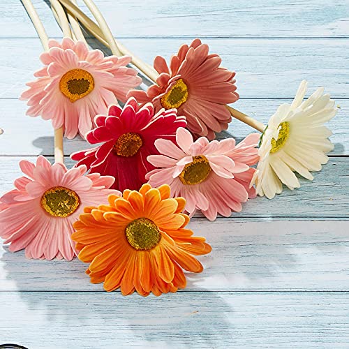 Artificial Daisy Artificial Flowers Gerbera Daisy Fake Gerbera Daisies Fake Flowers Bouquet 15 Inch For Wedding Bridal Bouquet Party Home Kitchen (White, Pink, Yellow, Orange, Rose, Coral,18 Pieces) #TOP6