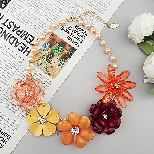 Bocar 5 Flower Braided Crystal Statement Chunky Necklace Bib Collar Flower Pearl Jewelry for Women3