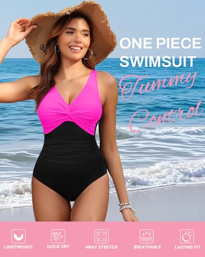 Image of Holipick Women Tummy Control One Piece Swimsuit - Push Up Bathing Suit Full Coverage Slimming Swimwear