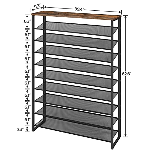 HOOBRO 10-Tier Shoe Rack for Entryway, 39.4" L Shoe Storage Organizer, Large Capacity Shoe Shelf for Closet, Front Door Entrance, Hallway, Holds 45-50 Pairs of Shoes, Rustic Brown BF171XJ01 by HOOBRO - Used condition - Image 8