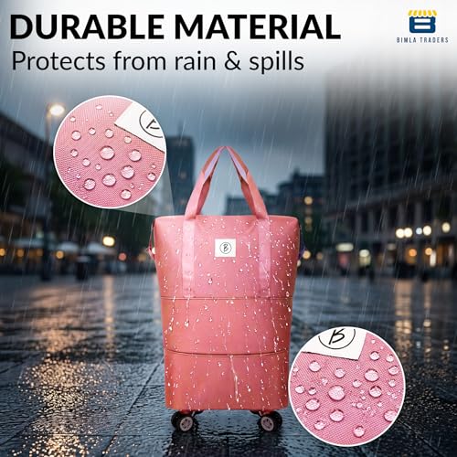 Image of Btag Travel Duffle Bag with Wheels | Convertible Handbag, Trolley & Shoulder Luggage for Clothes | Space-Saving Foldable Travel Companion |Expandable & Waterproof Traveling Bag for Unisex (Sweet Pink)