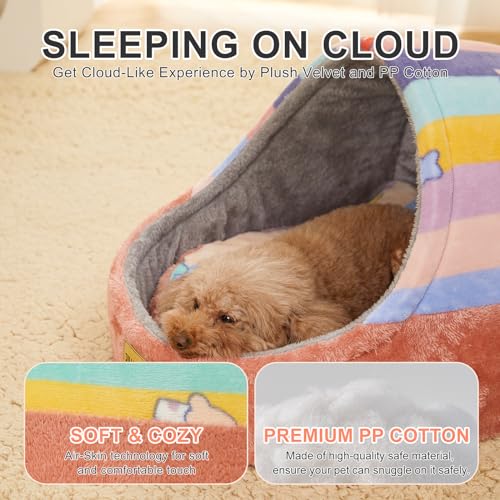 Jiupety Cute Cat Beds for Indoor Cats, Cat Cave Bed for Kittens, Hideaway Cat House for Cats & Small Dog with Anti-Slip Bottom, Washable Removable Cushion, L(19"x17"x16"), Rainbow - Image 5