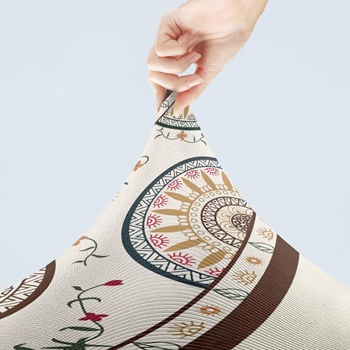 Image of Styleys Dining Chair Covers with Rectangular Table Cover | Waterproof Dining Table Cloth for Dining Room - 1 Table Cover + 4 Chair Cover, Cream Mandala Print, XKFSZB-10A