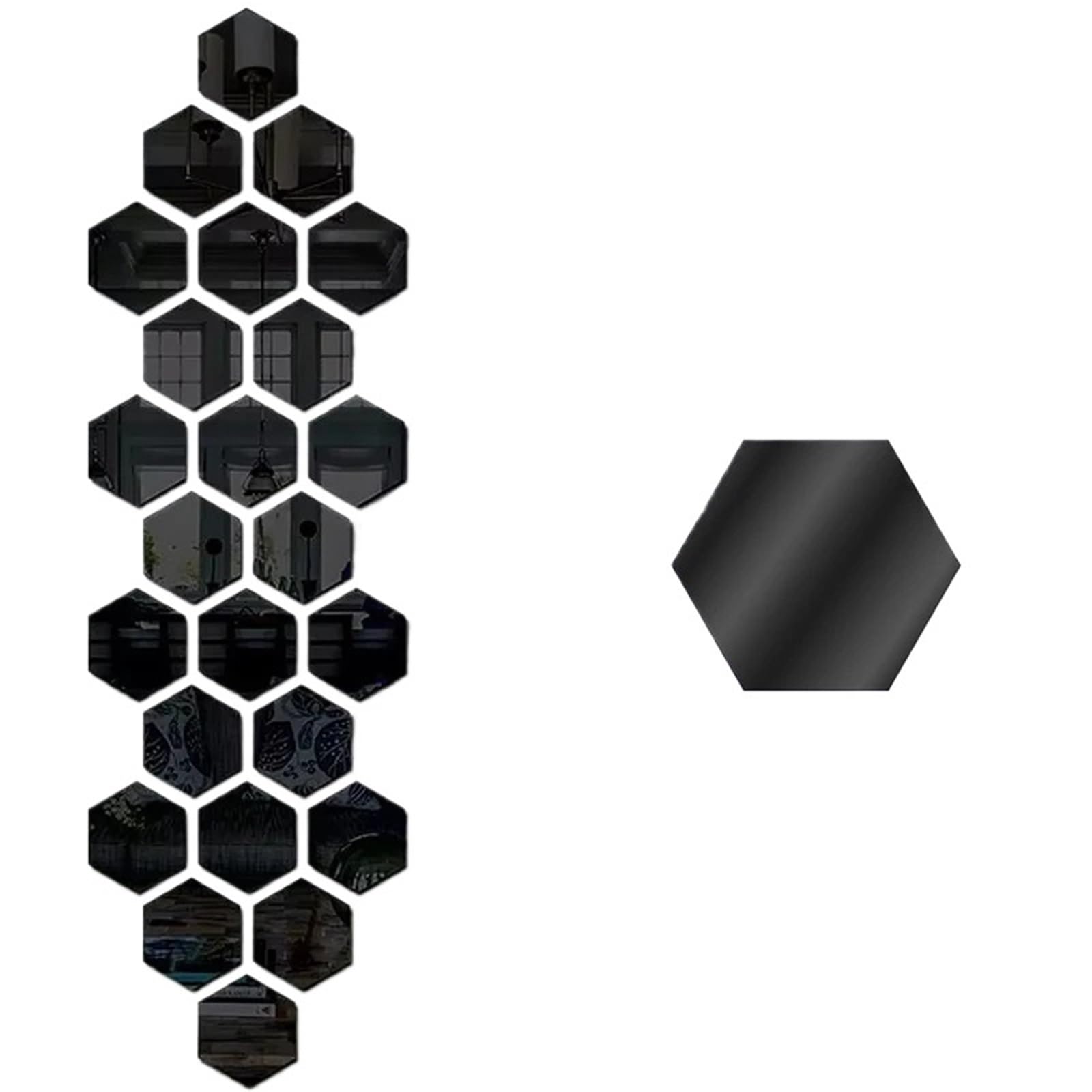 Hexagonal Mirror Wall Sticker Hexagon Mirror Wall Stickers Self Adhesive Solid Paster DIY Tile Decals Living Room Art Decoration Ornaments(XS-Black,12PCS)