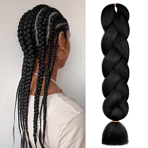 Aomig Extensões para tranças, 24' Cabelo sintético, tranças de cabelo, tranças africanas, extensões pretas, cabelo sintético para cabelo trançado torcido, acessórios festa