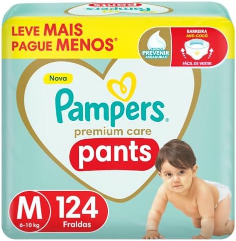 Fralda Pampers Premium Care Pants Tamanho M, Fácil de Vestir, 124...