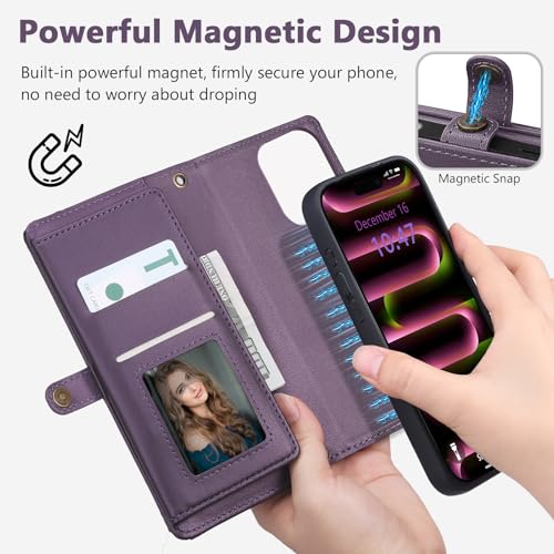 BLISLIAR Wallet Case for iPhone 16 Pro with Card Holder/Crossbody Wallet/Strap| RFID Blocking | Magnetic | Kickstand | Detachable | PU Leather Phone Case for iPhone 16 Pro,6.3 in,Purple by BLISLIAR - Image 8