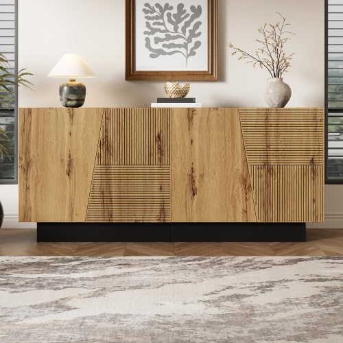 vutizal Sideboard Modern, Aufbewahrungsschrank 160 cm Breit mit Geometrischer Front & Verstellbarem Regalboden – Anrichte, Buffetschrank für Wohnzimmer, Essbereich, 160 x 40 x 72 cm