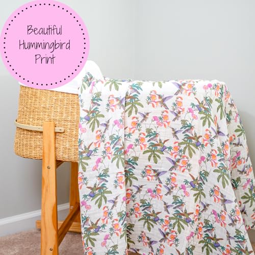 Image of LollyBanks Baby Swaddle Blanket, 100% Cotton Muslin Blankets for Girls, 47 x 47 Inches Soft and Breathable Swaddles for Newborn, Gentle Baby Wrap Swaddle, Registry (Hummingbird Print)