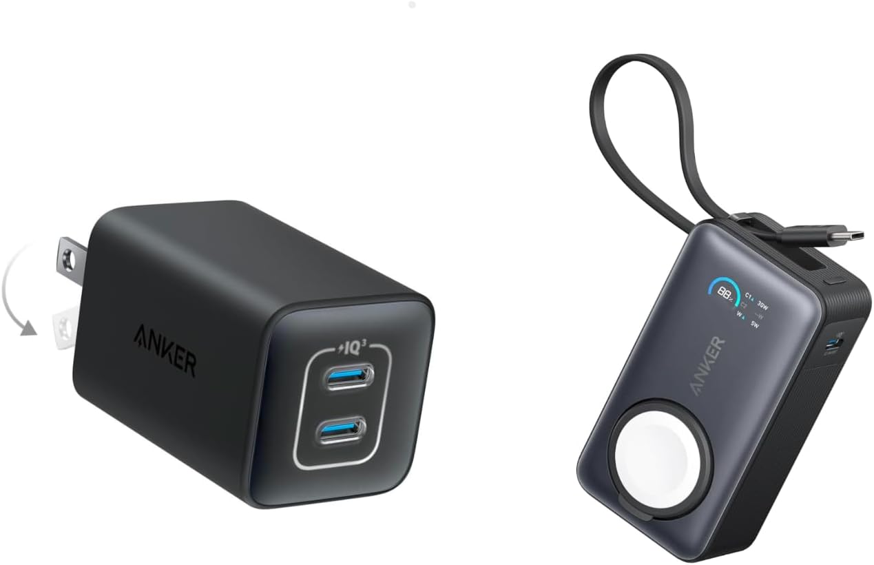 Anker Nano 47W and 2 Port USB C Charger 2 Port with Anker MagGo Power Bank 10,000mAh Compact Battery Pack