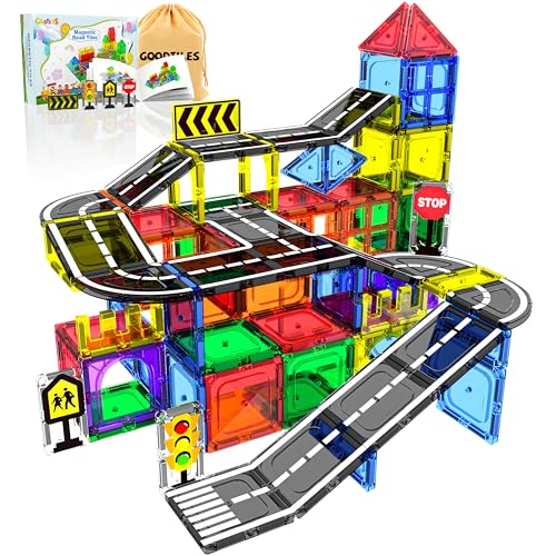 Magnetic Tiles - Road Set, Magnetic Building Blocks, Preschool Montessori Toys Gift for 3+ Year Old Boys and Girls, Sensory Christmas Toys for Kids...