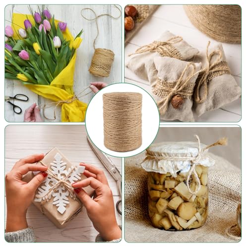 300 M Jute-Schnur，3MM Natur Braun Jutegarn，Paketschnur, Dekokordelm,Bindegarn,Bastelschnur,Jute Twine für Kunst-Handwerk, Floristik, Dekoration, Handwerk,Garten,Pflanzen