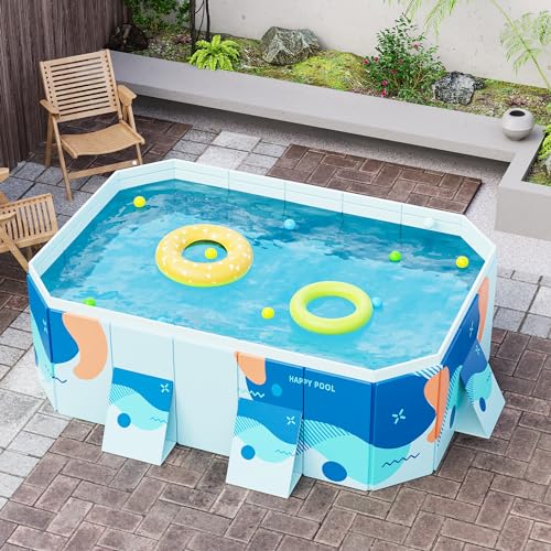 Alebert 【2025新改良 工場直売 折り畳み式プール】 空気入れ不要 1.9M 大型 ビニールプール 折り畳み 収納便利 子供用 ペット用 庭用 耐高温 耐摩擦 安全無毒 水遊び 猛暑対策 家庭用 屋内用 日本語説明書付き(内径160*104*46cm,外径188*130*46cm) の商品画像 1