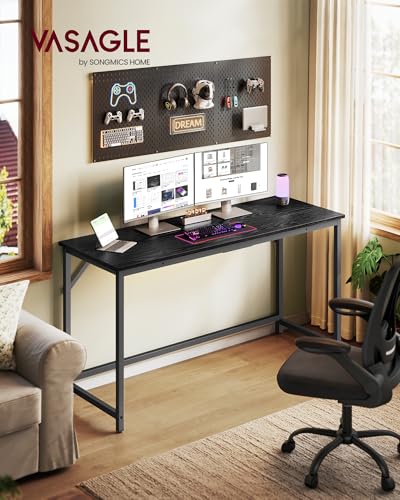 Image of VASAGLE Computer Desk, Steel Frame Gaming Desk for Home Office, 55.1 Inch | Office Desk, Gaming Table For Study, Work, Gaming, Writing, Bedroom, Living Room, Black ULWD214B101