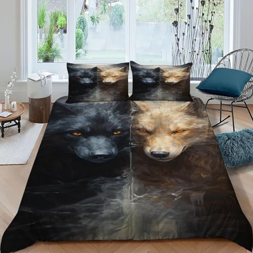 Housse de couette loup 200x200 parure de lit résistante facile à laver