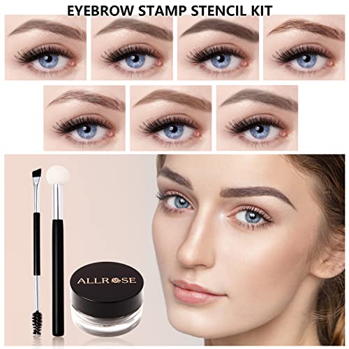 Allrose Eyebrow Stamp And Eyebrow Stencil Kit - Eye Brow Stamping Kit For Perfect Bushy Eyebrows, 20 Brow Stencils, Brow Stamp Trio Kit With Sponge Applicator, Waterproof Eyebrow Kit, Taupe #TOP6