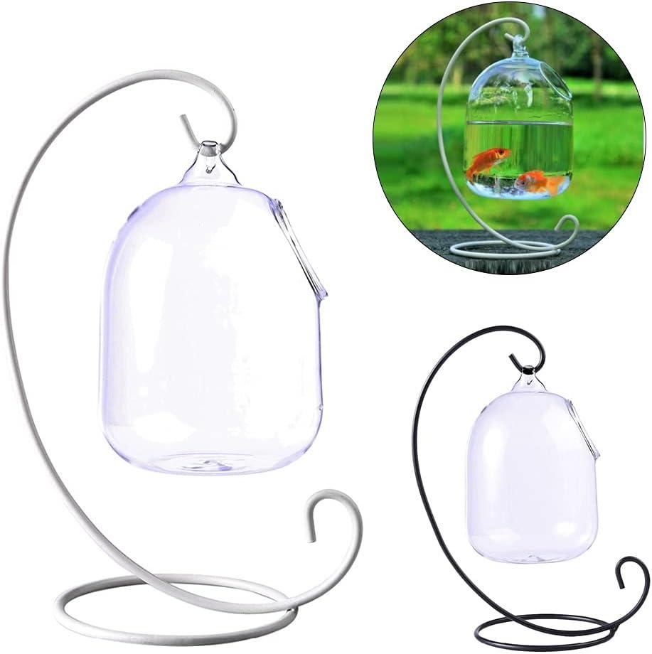 Fish Tank Creative Clear Height Hanging Glass Aquarium Fish Bowl Fishbowl Flower Plant Vase with Height White Rack Glass Fish Tank(A)