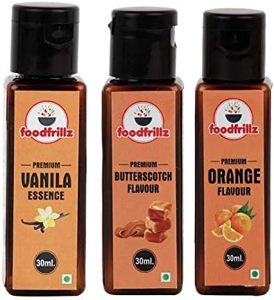 - fodfrillz Butterscotch, Orange, Vanilla food flavour essence 30 ml x 3 for Cakes, Jams, Cookies, Ice Cream and Puddings