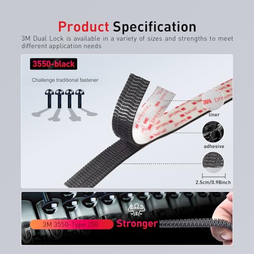 Image of 3M Dual Lock, Heavy Duty Reclosable Fastener, 1 inch x 3 inch, SJ3550, 8 PCS, Black