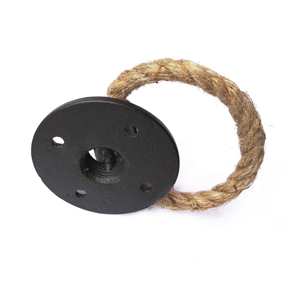Simple Morden Iron Pipe Flange Door Handle Knocker with Rope Loft Industry Style Gate Unfold Install for Interior Door Knob