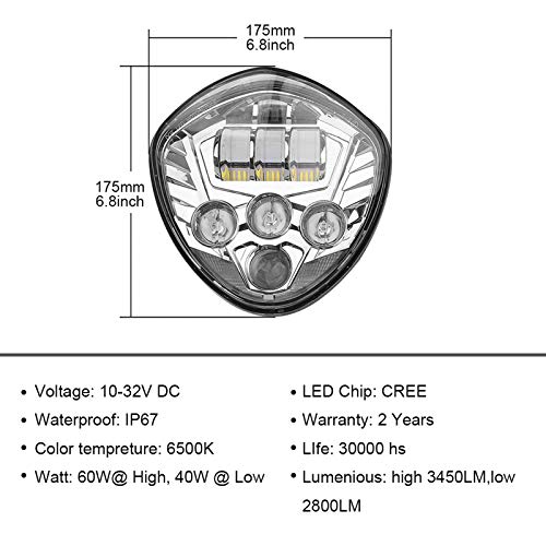 Sunpie Motorcycle Led Headlights For Victory Cross-Country Motorcycle Headlight Assembly For Victory Vegas W/Chrome Bezel High 60W Low 40W Beam #TOP1