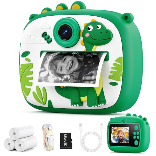 YOZISS Appareil Photo Enfant, 1080P Appareil Photo Numérique, Caméra Selfie Jouet Fille Garçon, Mini Caméra Rechargeable Caméscope Cadeau Jouet Filles Garçons de 3 à 10 Ans (Dinosaure Verde)