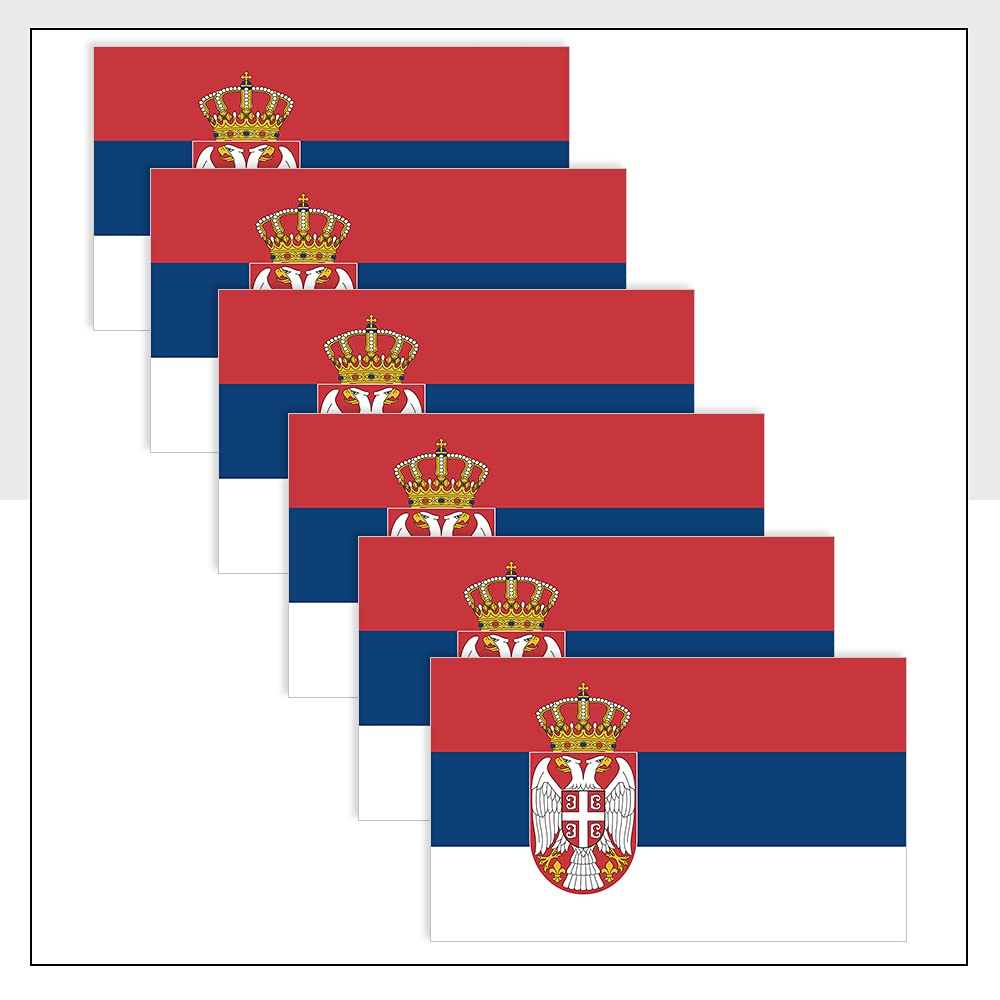 Serbia Flag Window Sticker Pack of 6 (50 x 33mm) Waterproof SRB Flag Labels for Bike Van Helmet Bumpers Packwith® #P1074