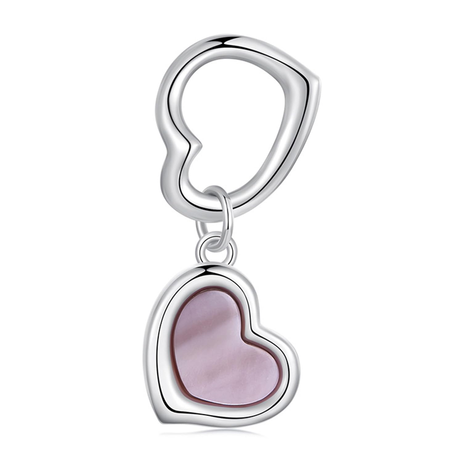 Genérico Dije de corazón de concha rosa, dijes de doble corazón, cuentas de plata de ley 925 para pulseras y collares europeos