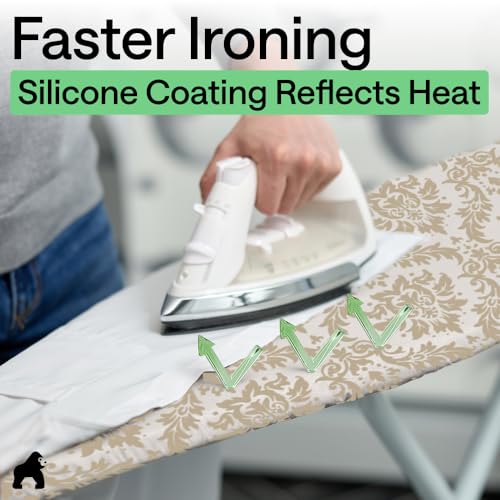 Image of GORILLA GRIP The Original Ironing Board Cover and Pad, Silicone Coating, 400F Scorch Resistant Thick Padding, Heavy Duty Iron Covers Standard Boards, Hook and Loop Fastener Strap, Damask 15x54