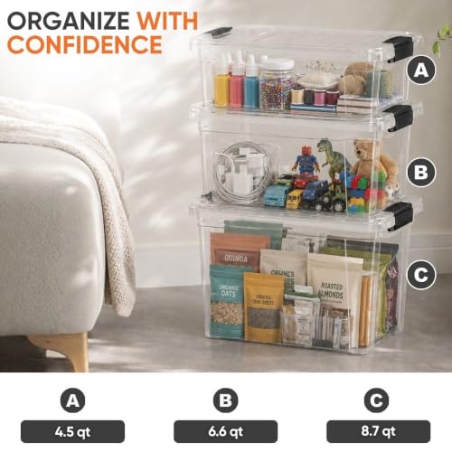 Image of Superio Clear Storage Boxes with Lids, 8.75 Quart Plastic Container Bins for Organizing, Stackable Crates, BPA Free, Non Toxic, Odor Free, Organizers for Home, Office and Dorm, 6 Pack