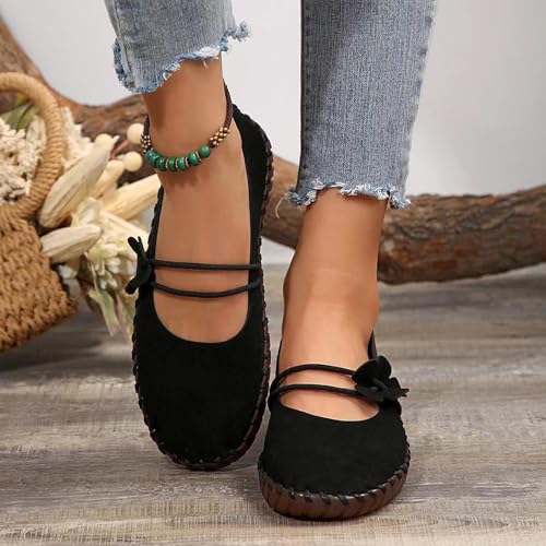 Flats for Women Dressy Comfortable Round Toe Ballet Flats Non Slip Business Work Loafers Casual Retro Lace up Suede Shoes Cute Daily Cushion Walking Shoes Solid Color Simple Wear2