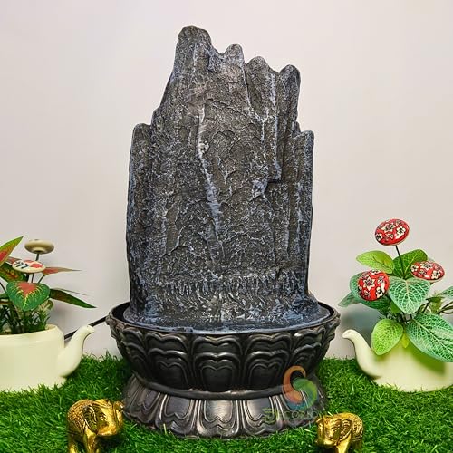 Image of Decorative Table Top Water Fountain for Home Decor /Office /Indoor & Outdoor /Garden /Puja Room /Vaastu with Multicolor LED Light and Adjustable Water Pump (Black Shiva)