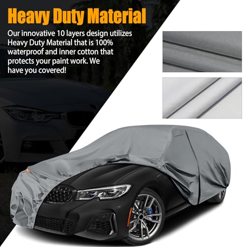 Image of Waterproof Premium Car Covers Replace for 2006-2025 BMW 3 Series, 10 Layers Heavy Duty with Cotton Liner All Weather Car Cover with Zipper Door, Windproof Bands for Snow Rain Dust Protection
