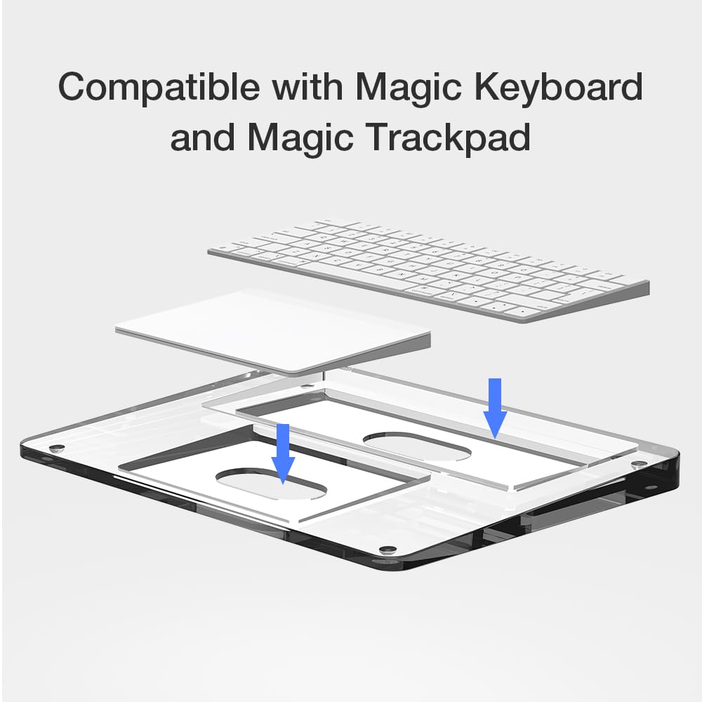 Support en acrylique transparent et repose-poignet compatible avec Apple Magic Keyboard & Magic Trackpad 2/3, plateau de clavier ergonomique – Transparent (clavier et trackpad non inclus)