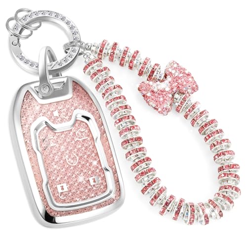 Image of Key Fob Cover for GMC Yukon, Rhinestone Wristlet Case, Pink