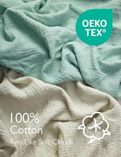 Image of Momcozy Muslin Standard Fitted Crib Sheets, 52 inchx28 inch, 2 Pack Soft Breathable Natural Cotton Baby Mattress Sheet, 360 Mattress Wrapping No Slip Boys Girls Neutral Toddler Bed Sheet, Green Grey