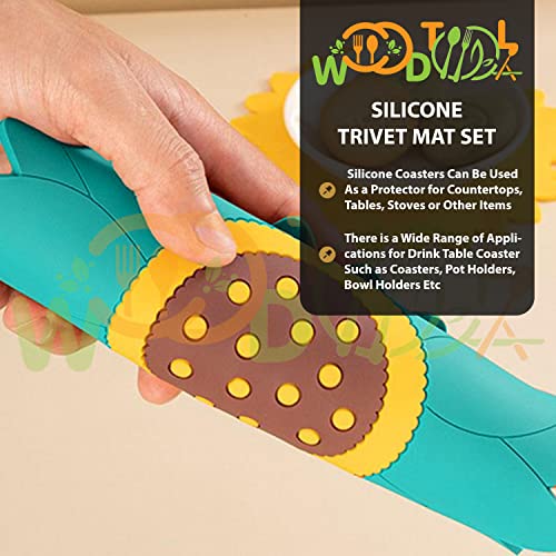 Image of Silicone Trivet Mat - Sunflower Hot Pot Holder Pads - Coasters for Kitchen - Placemat for Hot Dishes - Hot Pads for Table (Set of 4, Big, Green)