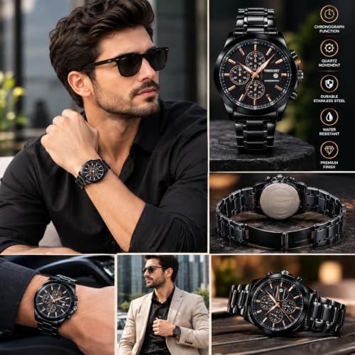 Buy Men's Analog Wrist Watch | Premium Black Dial Stainless Steel Strap Watch for Men | Quartz Movement | Stylish Casual & Formal | at Amazon.in - Image 3