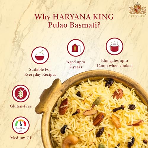 Image of Haryana King Pulao Basmati Rice - 5kg | Long Grain | Naturally Aromatic & Quick Cooking | Ideal for Veg & Peas Pulao, Fried Rice & Everyday Dishes | Non-Sticky (Pack of 2)