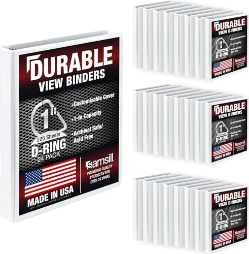 Image of Samsill Durable 1 inch 3 Ring Binder, D Ring Binder, 100% Recycled Chipboard, White, 24 Pack, Bulk