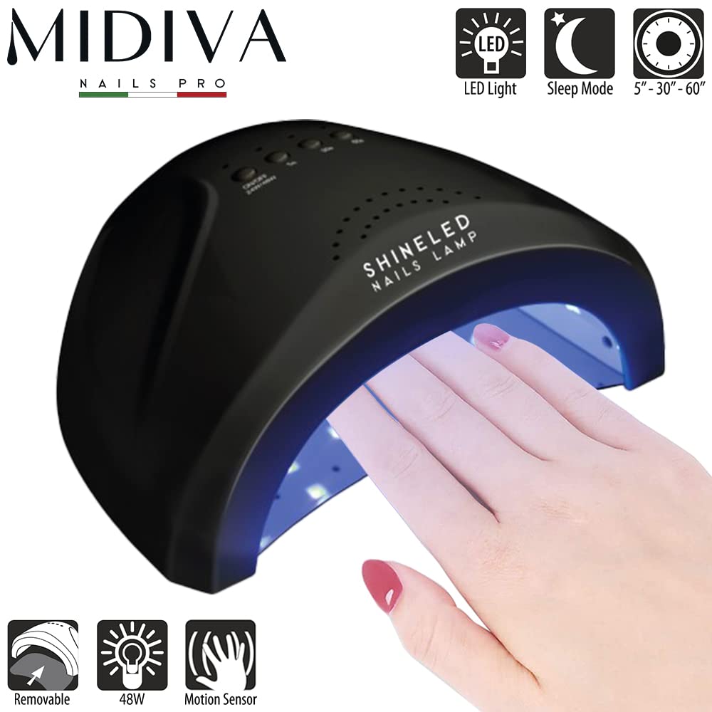 MIDIVA® Nails Pro kit Acrygel Unghie Completo "Mold" + Lampada led 48watt - Contiene 6 Prodotti Made in Italy: Progrip, Acrygel Solution, Shinegloss, Olio Cuticole e 2 Acrygel Pink/Clear + Accessori