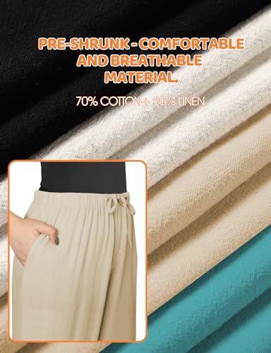 Buauty Wide Leg Linen Pants Women Plus Size Palazzo Pants High Waisted Lounge Pants Casual Comfy Flowy Beach Summer Trousers4