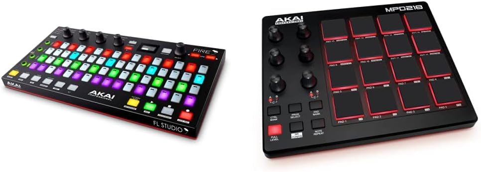 AKAI Professional Fire (Controller Only) - USB MIDI Controller for FL Studio with 64 pad RGB Clip/Drum Pad Matrix & MPD218 - MIDI pad controller/drum pad machine/beat maker with 16 pads