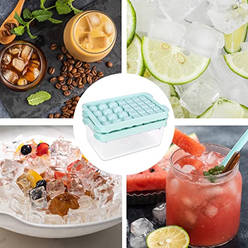 2 Pack Round Square Ice Cube Tray For Freezer, Ice Cube Mold Making 64Pcs Ice Balls With Ice Bin, Lids & Scoop, Ice Ball Maker For Chilling Drinks, Cocktails, Beer, Coffee, Meat Refrigerated (Blue) #TOP6