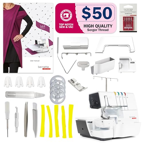 Bernette Airlock B64 Overlock Serger Sewing Machine | Air Threading Free Arm 1300 SPM LED Light Presser Foot | Quilting Embroidery Kit Tool with Accessories for Home or Professional Use