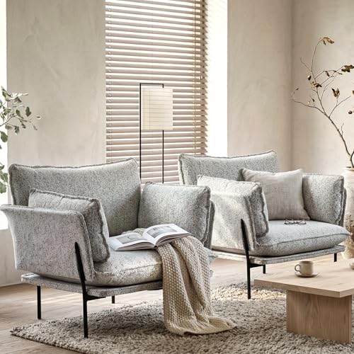 Image of Modern Boucle Accent Chairs Set of 2 for Living Room Chairs,Oversized Upholstered Reading Chair Lounge Armchair with Sturdy Metal Legs,Comfy Single Sofa Chair for Living Room,Waiting Room(Panda)