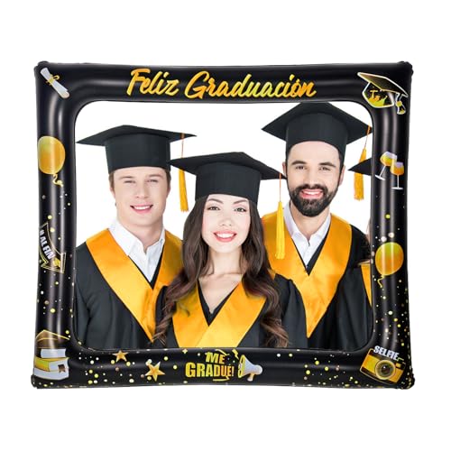 HOWAF Accesorios Photocall Graduación Marco Fotos, Marco de Fotos Inflable Feliz Graduación para Decoracion Graduacion 2026, Oro Blanco, Set B